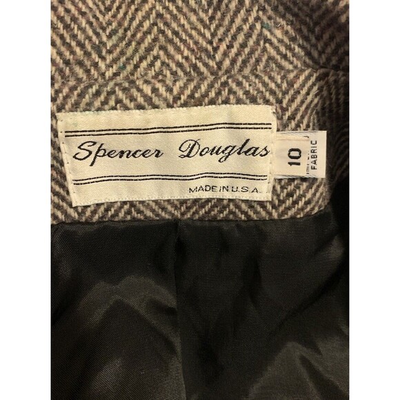 Vtg Spencer Douglas Women Wool Coat Dbl Breasted M/L Brown Herringbone Peacoat - Picture 8 of 13